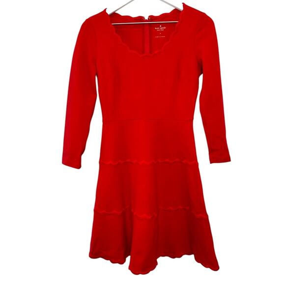 Kate Spade Red Scallop Ponte Fit & Flare Dress Size 0 - Picture 8 of 9
